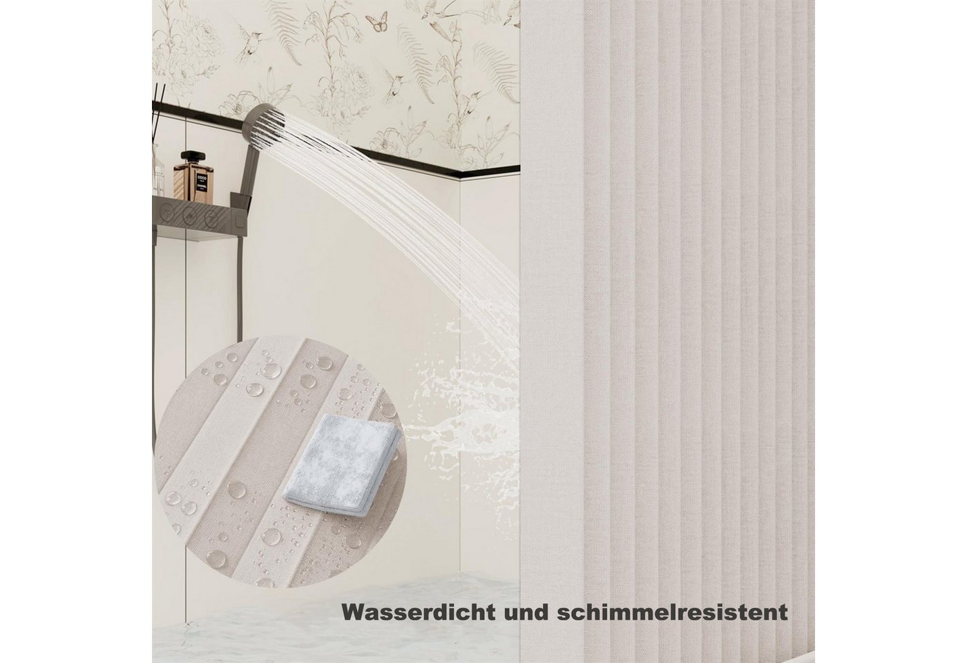 Zyronn Duschvorhang Magnet Duschvorhang Leinenoptik – Wasserabweisend, Faltbar Breite 180 cm (1-tlg), Raumteiler für Badezimmer, Dusche & Schlafzimmer – Bild 2 von 5