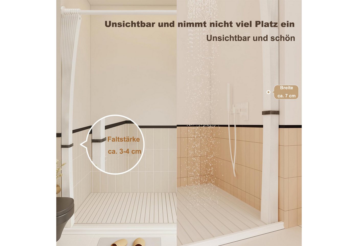 Zyronn Duschvorhang Magnet Duschvorhang Leinenoptik – Wasserabweisend, Faltbar Breite 180 cm (1-tlg), Raumteiler für Badezimmer, Dusche & Schlafzimmer – Bild 4 von 5