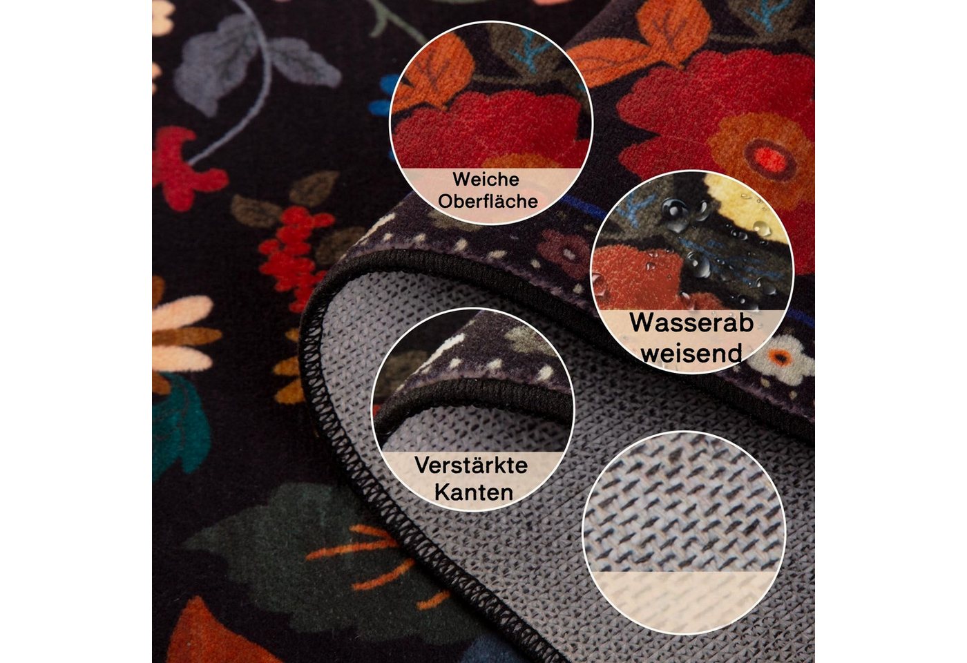 Zyronn Fußmatte Schmutzfangmatte Innen, Fussmatte, Blumenmuster, Vintage Teppiche, Eingangstürmatte für Flur Eingangsbereich Küche – Bild 5 von 5