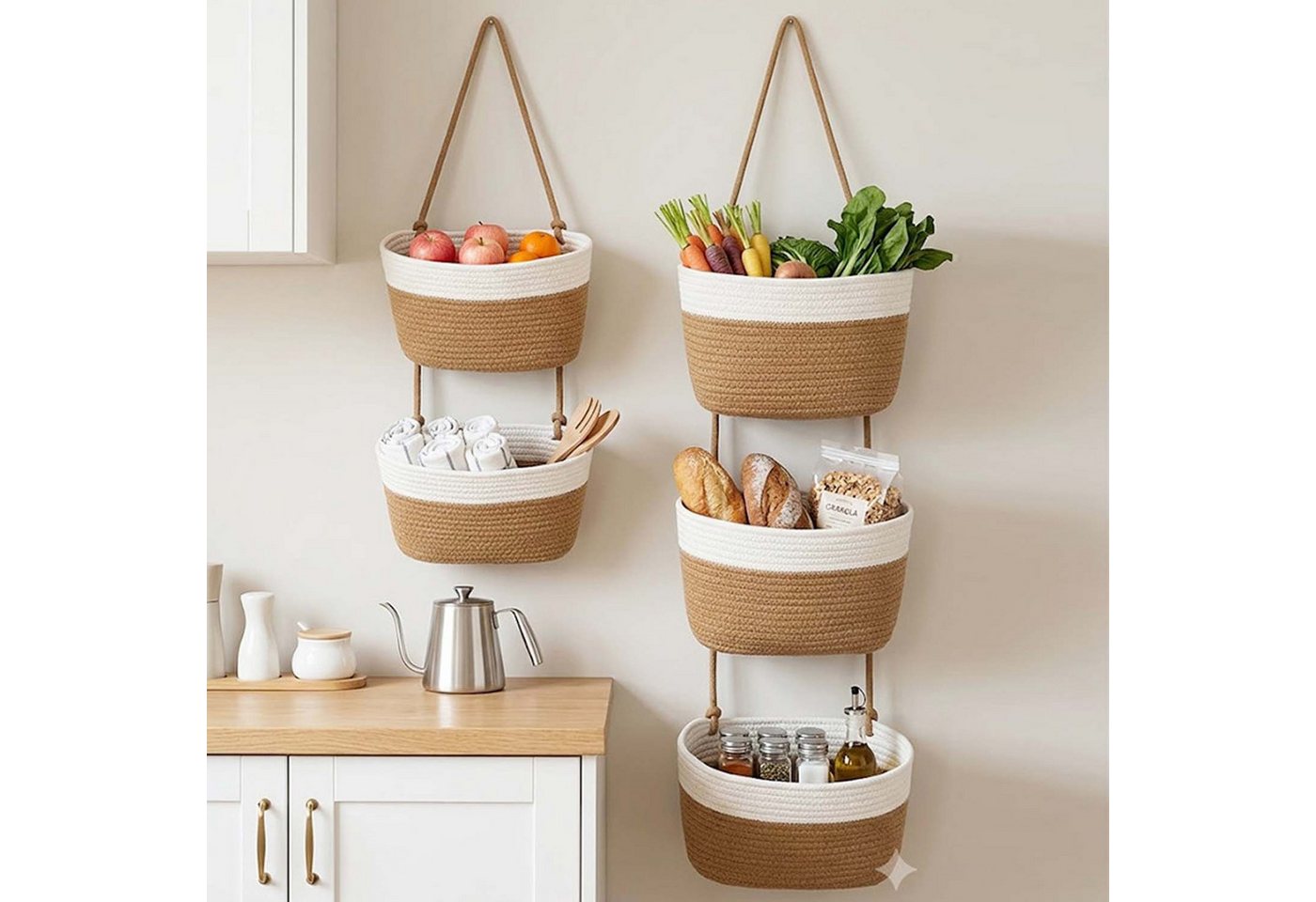Zyronn Hängekorb 5-stöckiger Boho Hängekorb in neutralem Ton - Wandorganizer – Bild 2 von 5