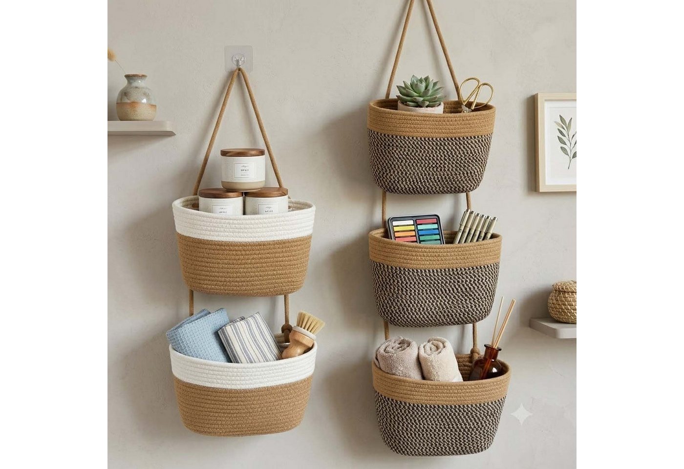 Zyronn Hängekorb 5-stöckiger Boho Hängekorb in neutralem Ton - Wandorganizer – Bild 4 von 5