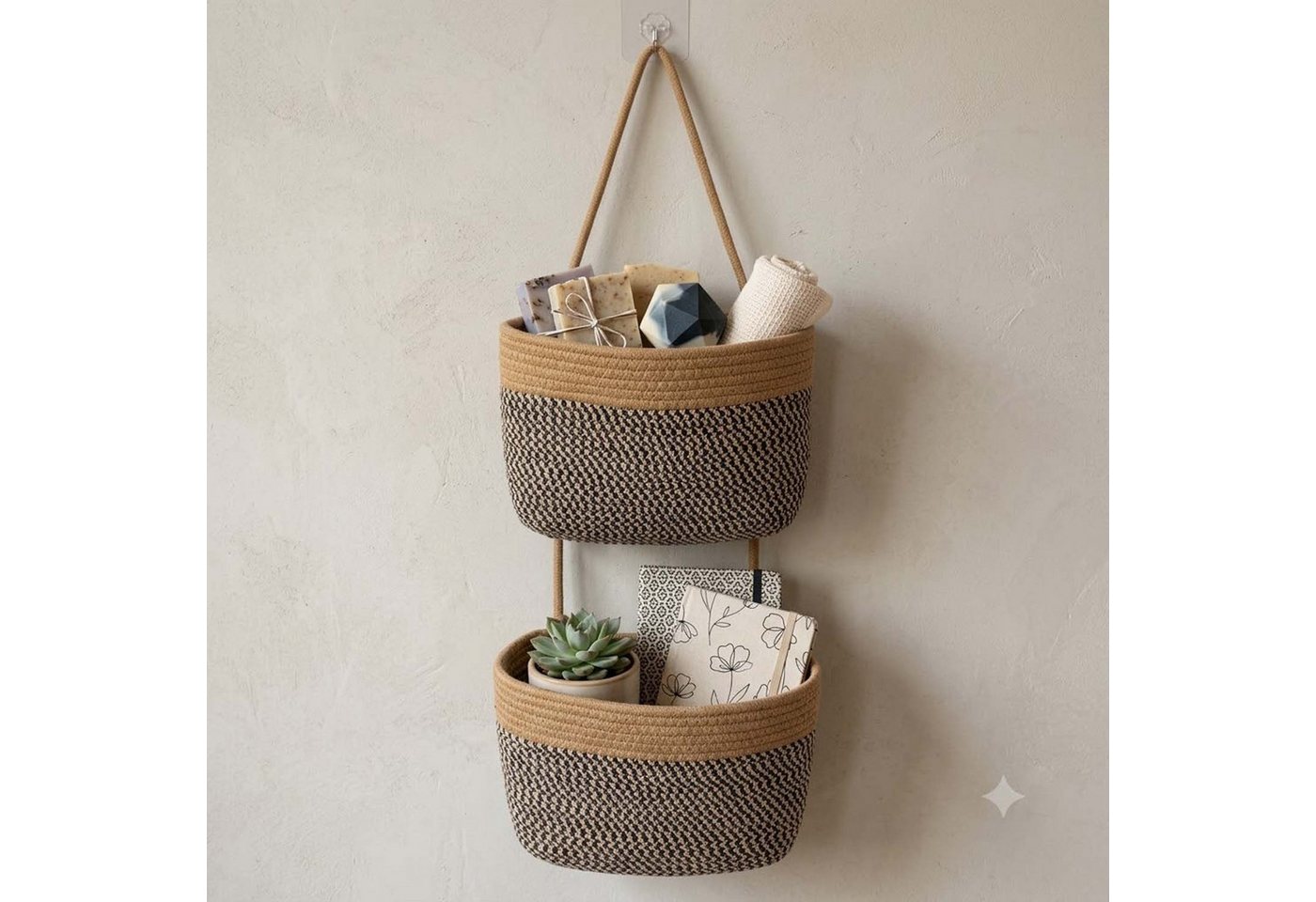 Zyronn Hängekorb 5-stöckiger Boho Hängekorb in neutralem Ton - Wandorganizer – Bild 5 von 5
