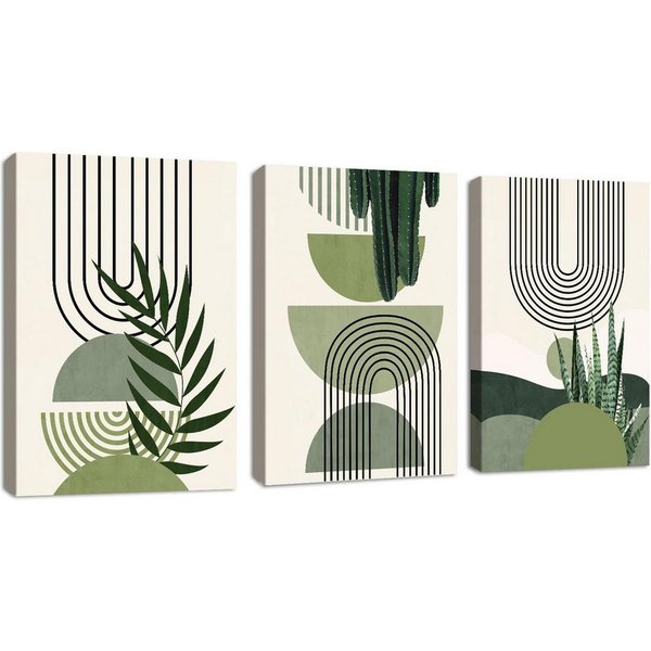 Zyronn Leinwandbild 3Pcs Boho Blätter Leinwandbilder Bilder Set Ohne Rahmen Aesthetic, (3 St), Grüne Pflanze Bilder Moderne Wandbilder Schlafzimmer Bild