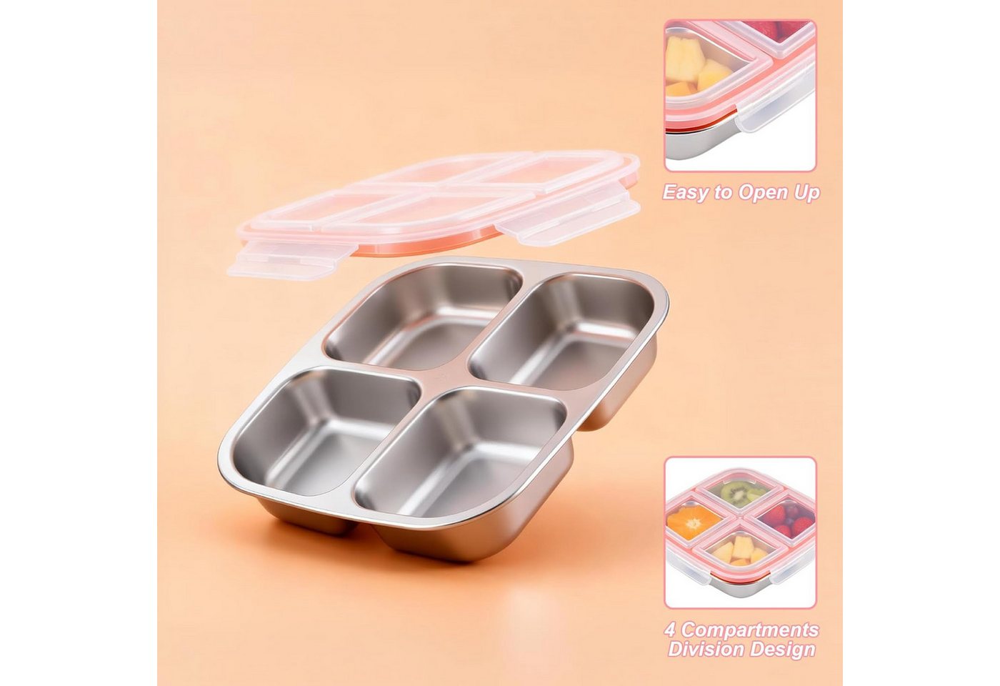 Zyronn Lunchbox Snackbox mit Fächern Edelstahl, Wiederverwendbare Snackdose für Kinder – Bild 4 von 5