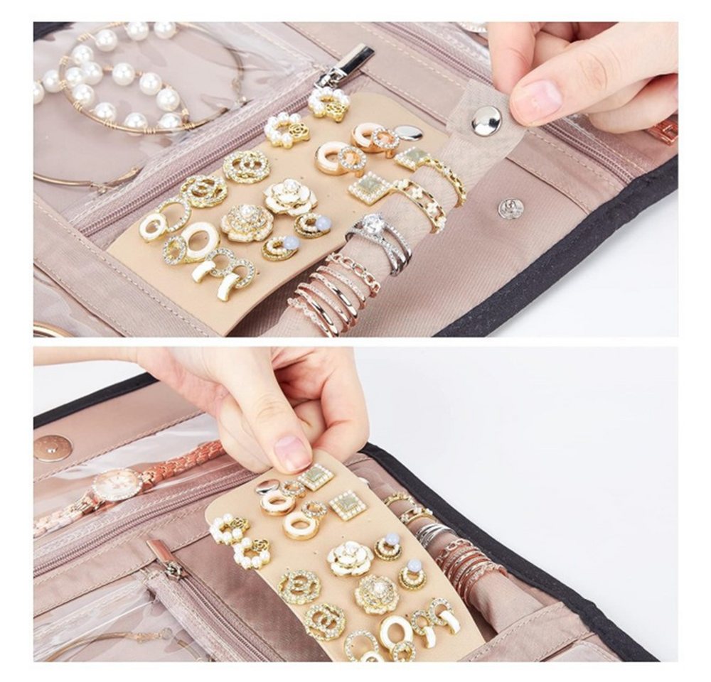 Zyronn Schmuckrolle Reise-Schmuckorganizer,faltbare Schmuck-Aufbewahrungsrolle, Geschenk zum Muttertag, Schmucktasche mit Reißverschluss,für Reisen – Bild 3 von 5
