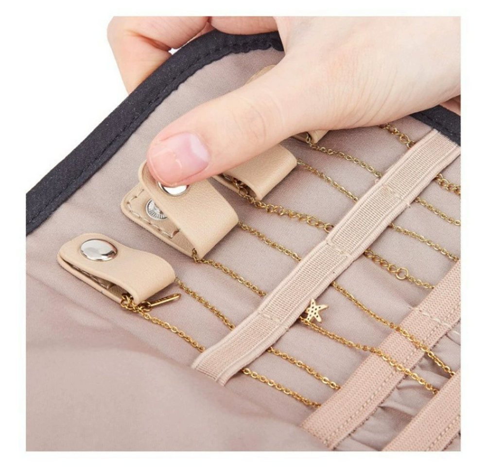 Zyronn Schmuckrolle Reise-Schmuckorganizer,faltbare Schmuck-Aufbewahrungsrolle, Geschenk zum Muttertag, Schmucktasche mit Reißverschluss,für Reisen – Bild 4 von 5