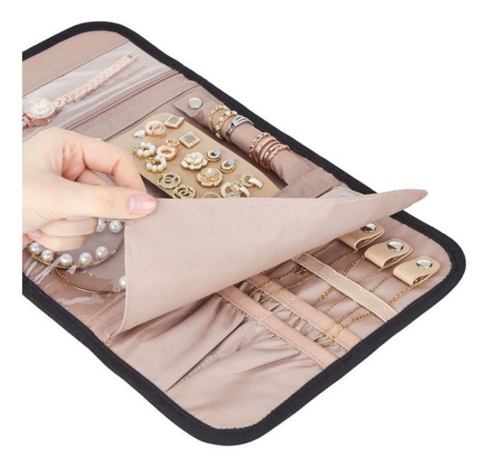 Zyronn Schmuckrolle Reise-Schmuckorganizer,faltbare Schmuck-Aufbewahrungsrolle, Geschenk zum Muttertag, Schmucktasche mit Reißverschluss,für Reisen – Bild 5 von 5
