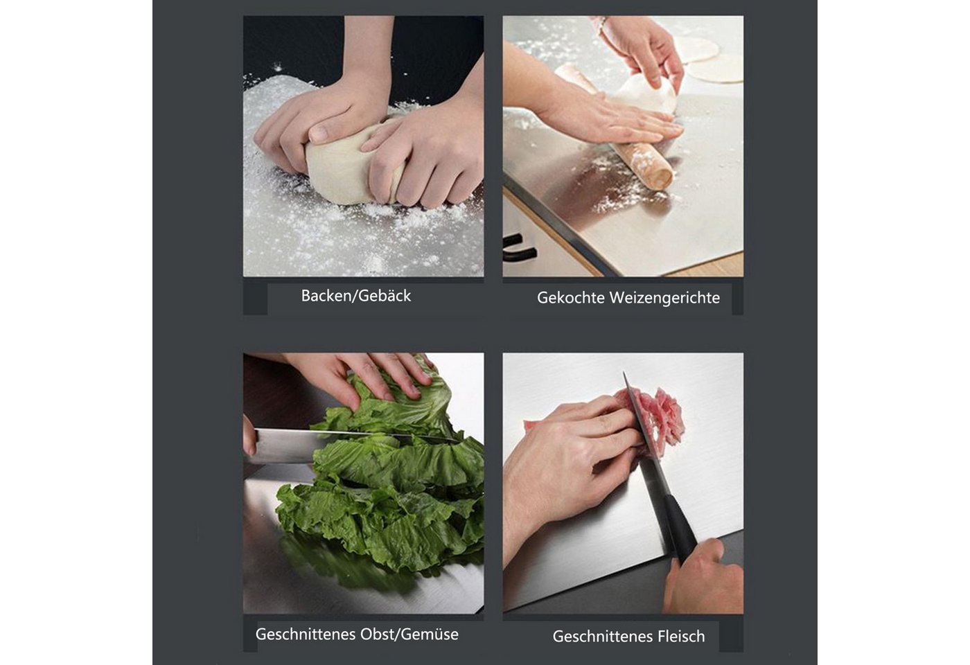 Zyronn Schneidebrett Edelstahl, Lebensmittel Grade Schneidbretter, Rutschfestes, (1-St), hygienisches Frühstücksbrett – Bild 5 von 5