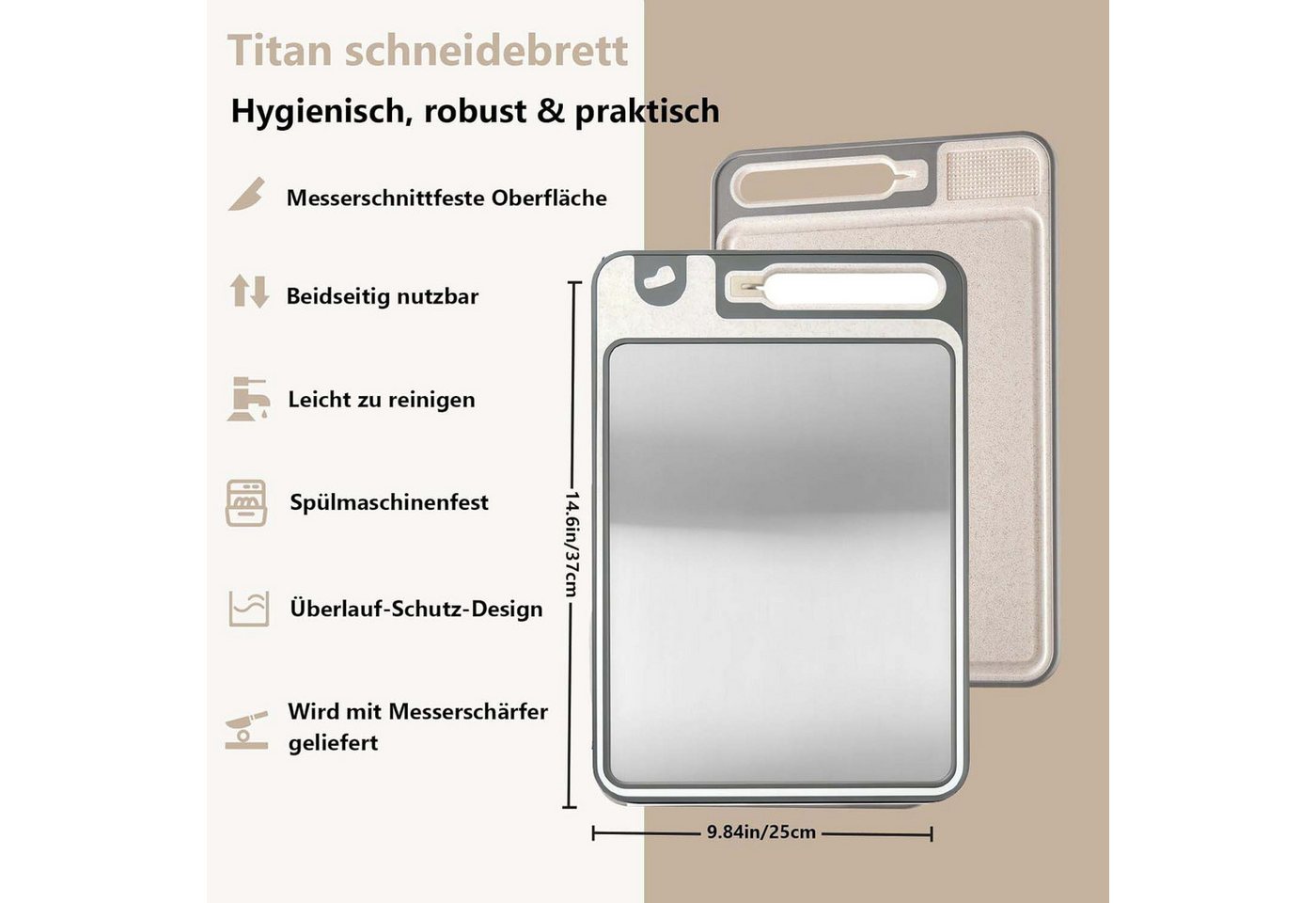 Zyronn Schneidebrett Titan-Schneidebrett, doppelseitig, Schneidebretter für die Küche – Bild 2 von 5