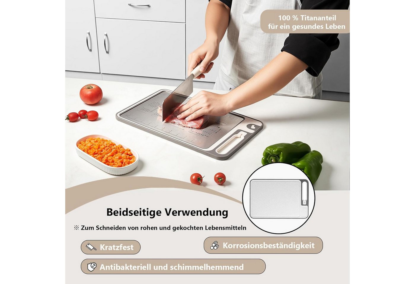 Zyronn Schneidebrett Titan-Schneidebrett, doppelseitig, Schneidebretter für die Küche – Bild 3 von 5