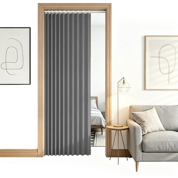 Zyronn Türvorhang Plissierter Verdunkelungs-Türvorhang, Sichtschutzvorhang für Eingänge, Halbtransparenter Raumteiler-Vorhang für Schlafzimmer und Wohnzimmer