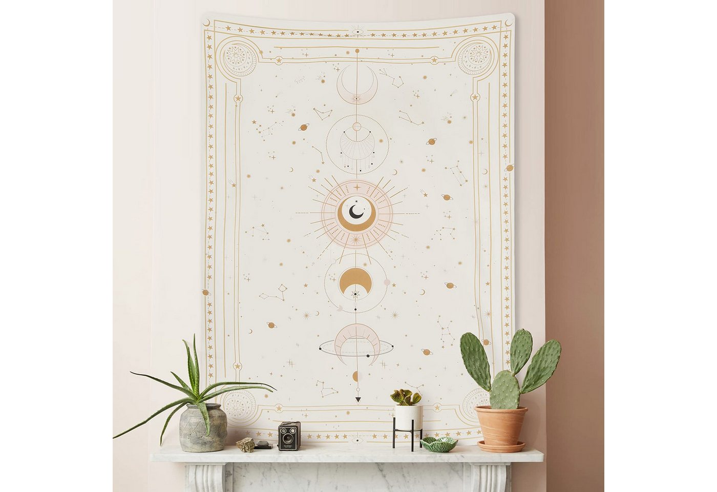 Zyronn Wandteppich Mondphasen-Wandteppich,Wandbehang Deko,Tarot Wanddeko,Boho-Stil, Retro-Astrologie-Wanddekoration für Schlafzimmer und Wohnzimmer – Bild 3 von 5
