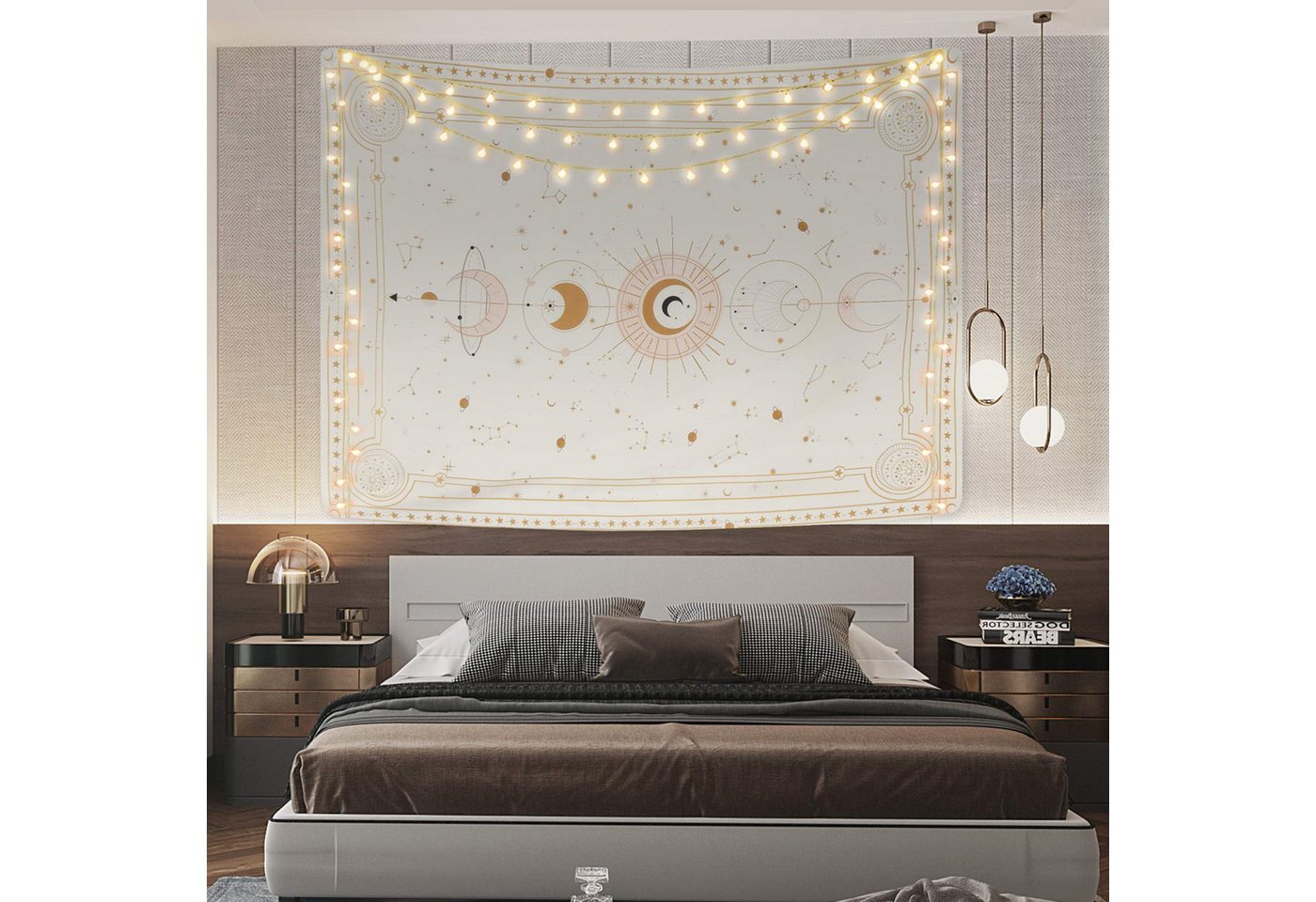 Zyronn Wandteppich Mondphasen-Wandteppich,Wandbehang Deko,Tarot Wanddeko,Boho-Stil, Retro-Astrologie-Wanddekoration für Schlafzimmer und Wohnzimmer – Bild 4 von 5