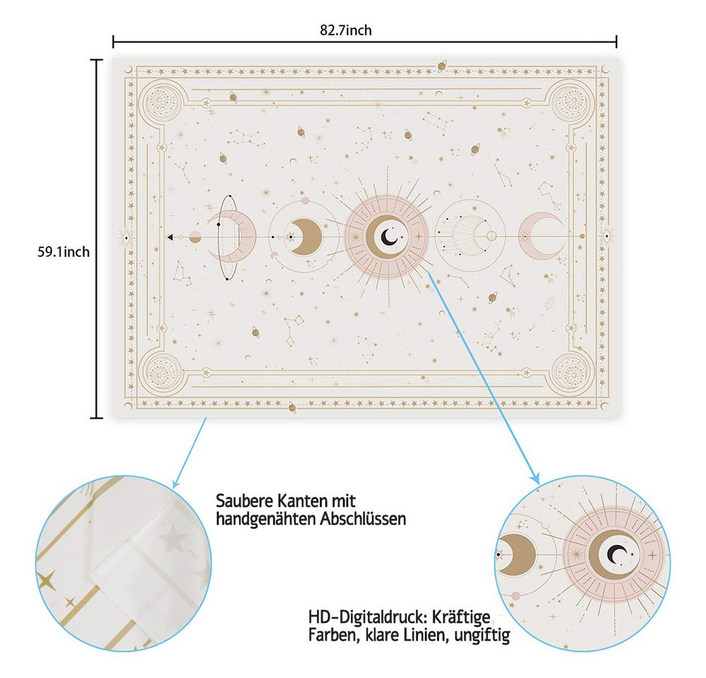 Zyronn Wandteppich Mondphasen-Wandteppich,Wandbehang Deko,Tarot Wanddeko,Boho-Stil, Retro-Astrologie-Wanddekoration für Schlafzimmer und Wohnzimmer – Bild 5 von 5